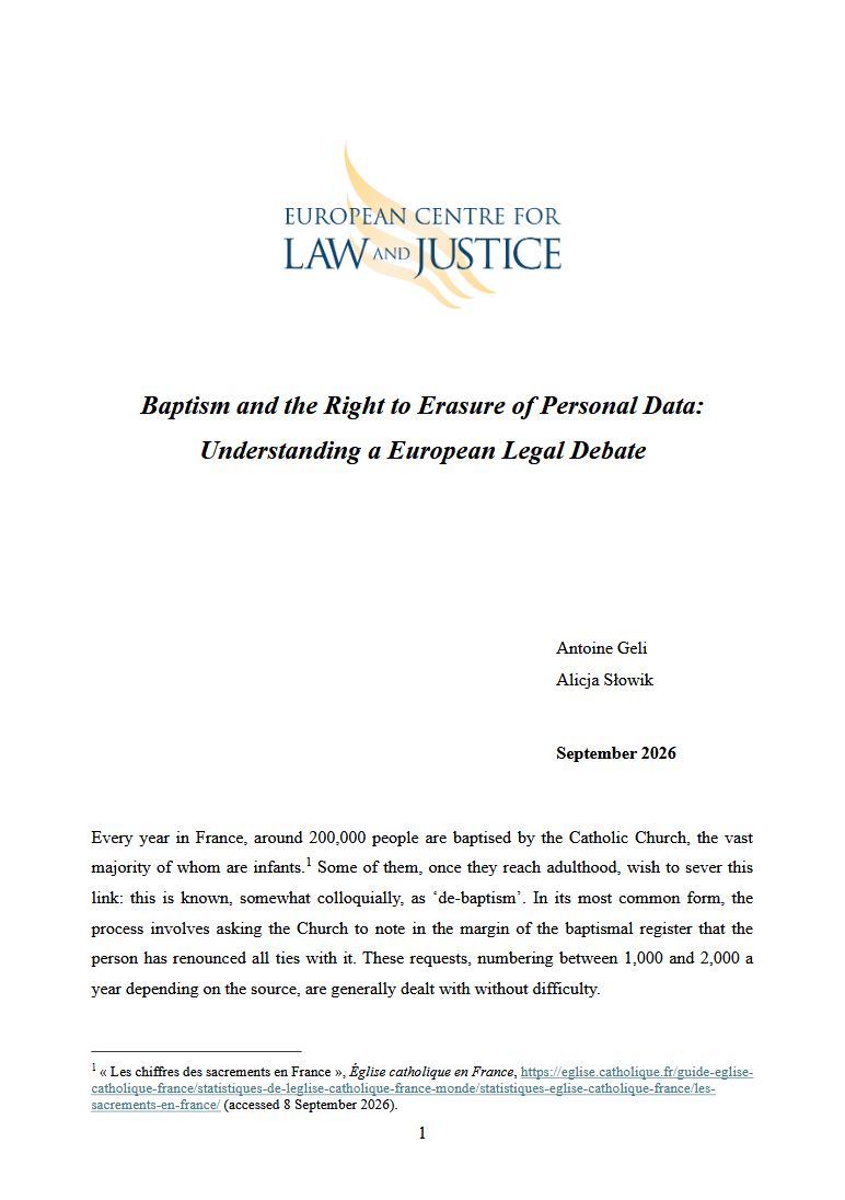 Baptism and the Right to Erasure of Personal Data: Understanding a European Legal Debate - Key Article