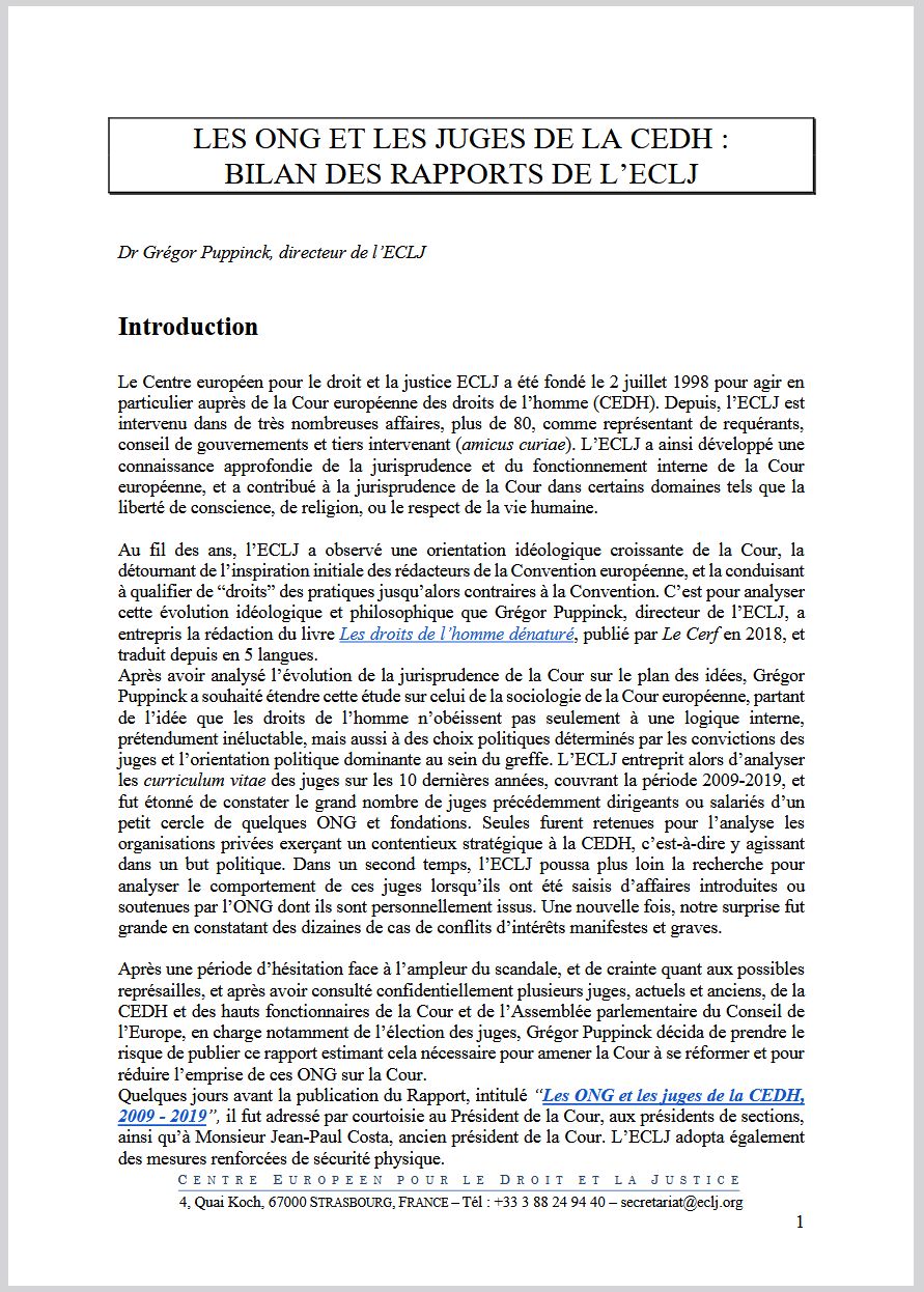 NGOs and ECHR judges: Summary of ECLJ reports